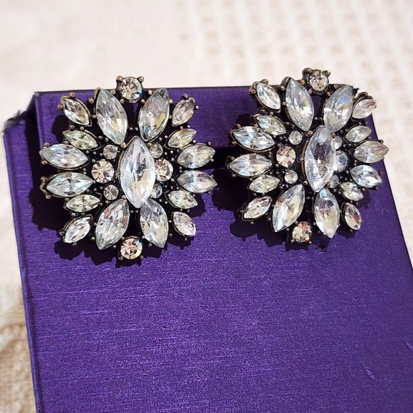Vintage Large Marquis and Round Rhinestone Statement Stud Pierced Earrings - Picture 9 of 9